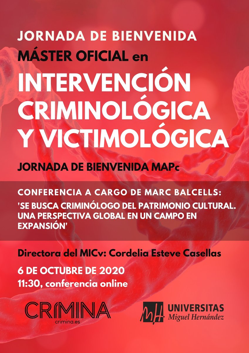 CriminaUMH's tweet photo. 📢 La jornada se iniciará a las 11:30 con una primera mesa en la que intervendrán los directores/as de los Másteres y vicedecana del grado: 

➡️ Cordelia Esteve Casellas (@MICvUMH)

➡️ Fernando Miró Llinares, @FernandoQPH (@MAPcUMH) 

➡️ Elena Beatriz Fernández (@SePP_UMH) https://t.co/zkEyWLTuCE