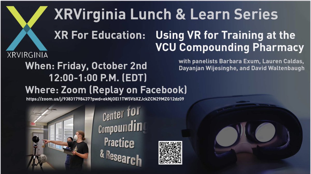 LCaldasPharmD's tweet photo. Join us to learn about VR developments our Center for Compounding Practice and Research @VCUPharmacy #VCUCCPR @lipidomics_us https://t.co/juSbPFBvzE