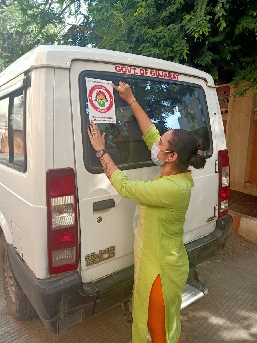 The logo stickers affixed on the vehicles of officials working in government offices at Rajkot city. Attempts have been made to reach out to the people with the message of "Beti Bachao Beti Padhao" scheme.
#publicawareness #MKGandhijayanti

<a href="/CollectorRjt/">Collector Rajkot</a> <a href="/WCDGujarat/">Women & Child Development, Govt of Gujarat</a> <a href="/RajkotDdo/">DDO Rajkot</a>