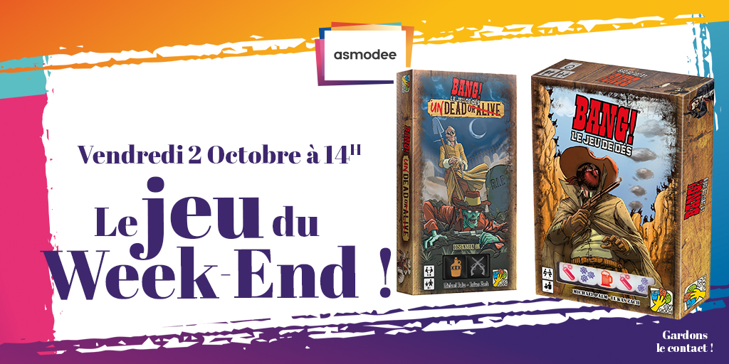 asmodee_fr's tweet image. #CONCOURS ! 🤠
🌵 Undead or Alive la nouvelle extension de #BangLeJeuDeDés sort vendredi prochain !

Gagnez le #j2s + l'extension !

Pour participer :
✅ Follow @Asmodee_fr
 + #RT ce tweet
✅ Tag ton partenaire de jeu
💡  jouez aussi sur FB+Insta

TAS lundi 05/10 à 14h
