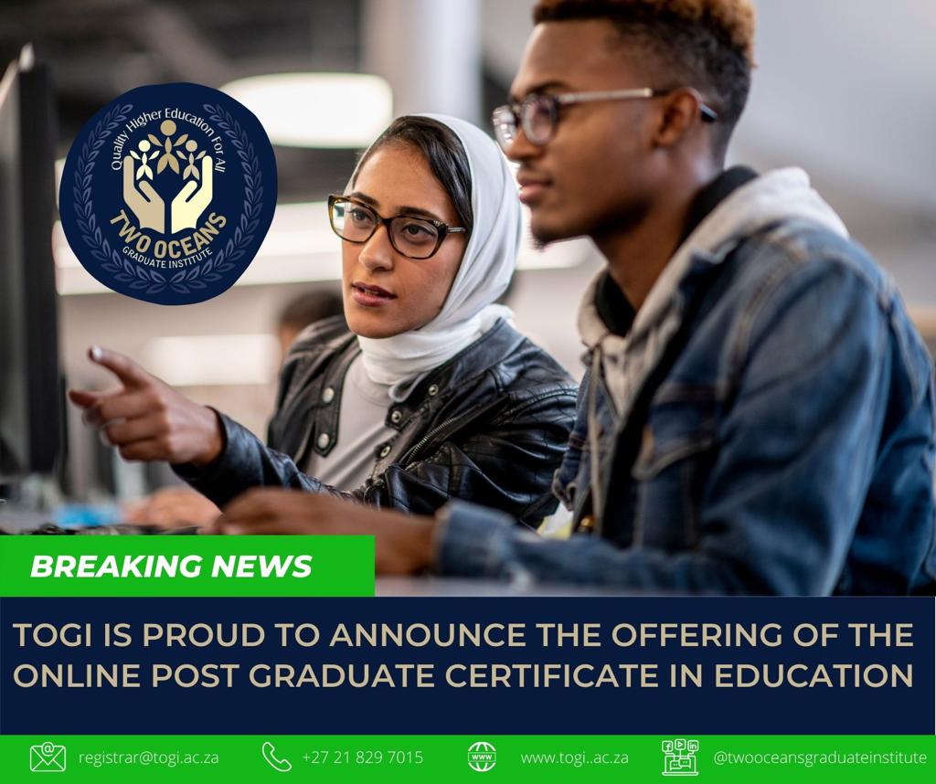 TOGI_study's tweet photo. The Two Oceans Graduate Institute is offering an online Post Graduate Degree in Education (PGCE Senior and FET phases). Study from anywhere. 

#onlinelearning #TOGI  #teachingandlearning #education #study #students #highereducation #teaching #university https://t.co/ByZSobzlmv
