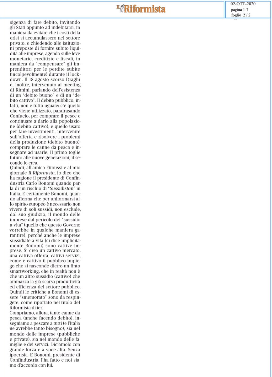 La ricetta di #Brunetta su @ilriformista ? Più canne per tutti! 
Il famoso economista di @forza_italia e mancato #PremioNobel censura (😂) @JeanPaulFitous2 ed esalta @CarloBonomi_ , il pentito degli aiuti di stato. Povero @PieroSansonetti ... @Confindustria