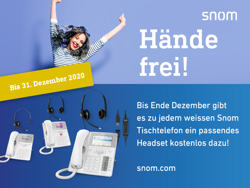 snom's tweet image. Nutzen Sie Ihre Hände für bessere Dinge - ab sofort und bis Ende Dezember gibt es zu jedem weissen #Snom Tischtelefon ein passendes Headset kostenlos dazu! #voip #iptelefon #headset #händefrei snom.com/ip-telefone/ti…