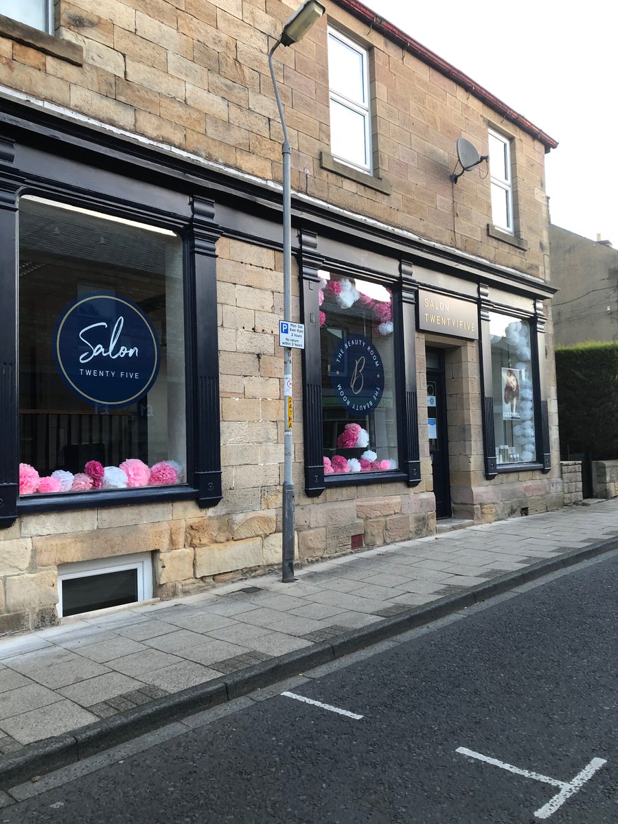 topsignsltd's tweet image. Fitting new #signage for Salon Twenty Five in #Haltwhistle. #projectingsign #windowgraphics #signtray #brushedgolddibond raised lettering. #signmaker #shopsign