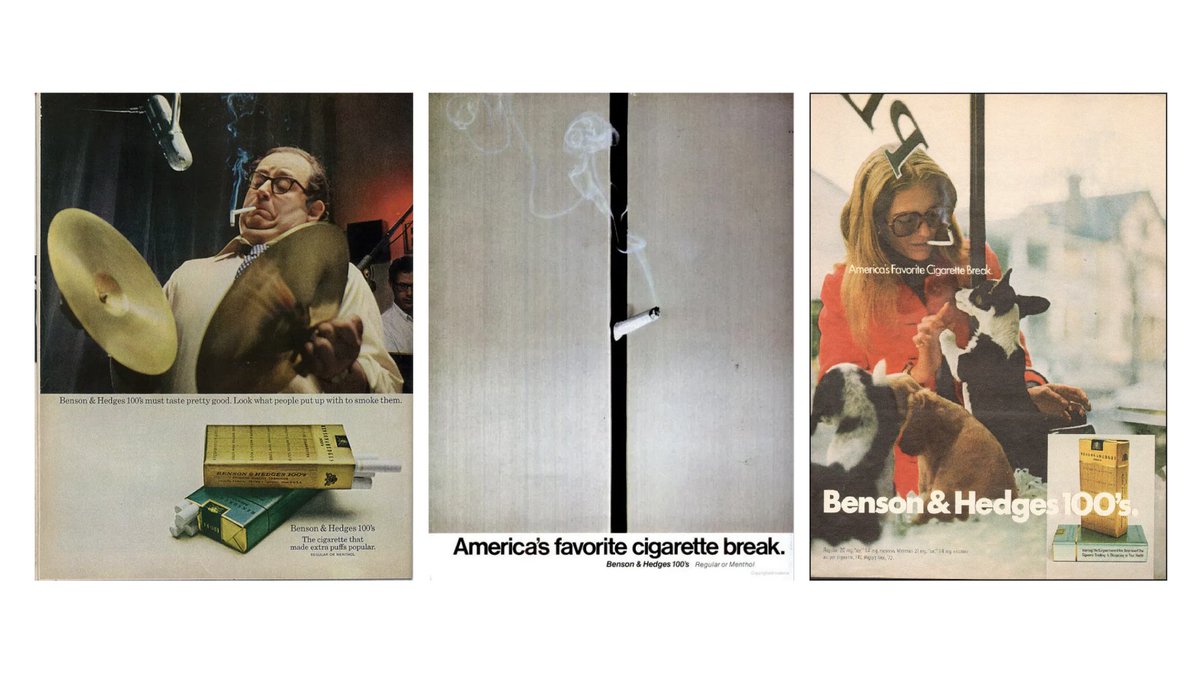 13) For tobacco company Benson & Hedges, her team created smart and entertaining ads that promoted the extra long length of their cigarettes (and the extra puffs they provided).