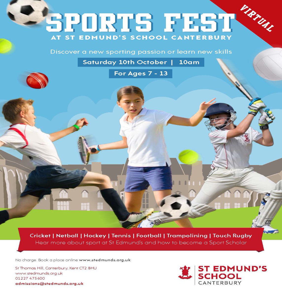 St Edmund's School (@stedscanterbury) on Twitter photo Discover a new sporting passion and learn new skills at our Virtual Sports Fest on Saturday 10th October, 10am. Sign up now: stedmunds.org.uk/virtual-sports… or email admissions@stedmunds.or.uk for further information.
#stedscanterbury #beallyoucanbe #sportingpassion #sportscholar Discover a new sporting passion and learn new skills at our Virtual Sports Fest on Saturday 10th October, 10am. Sign up now: stedmunds.org.uk/virtual-sports… or email admissions@stedmunds.or.uk for further information.
#stedscanterbury #beallyoucanbe #sportingpassion #sportscholar