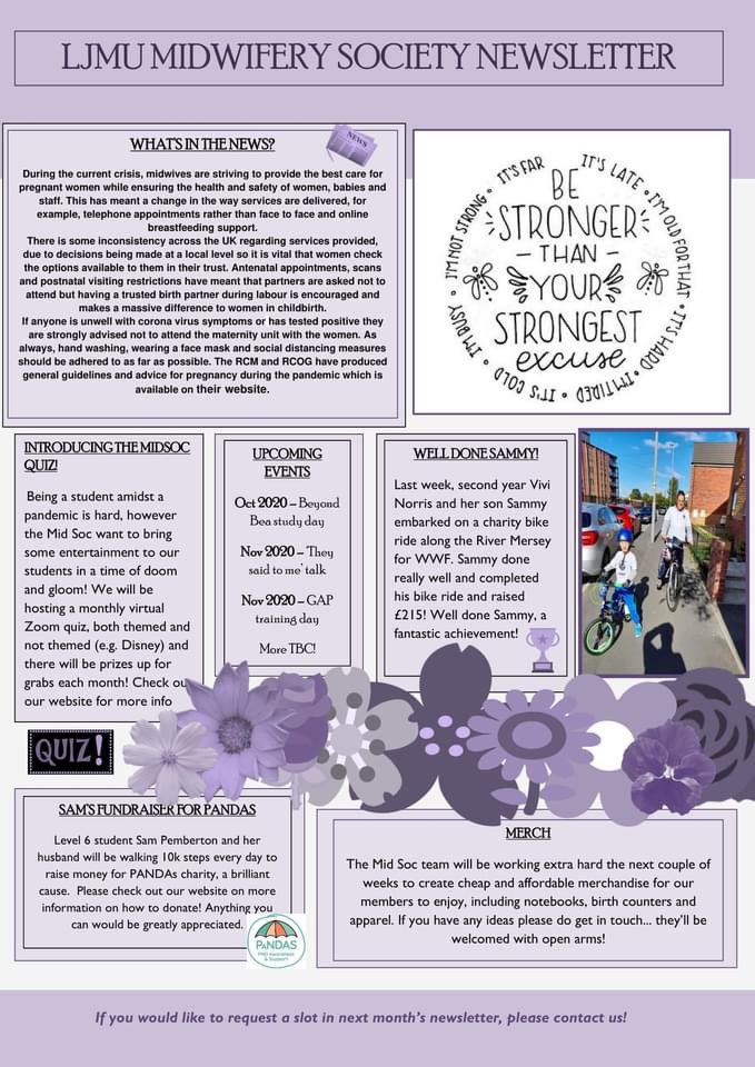 And whilst we're on the topic of introducing things...

Here is our first edition of the LJMU Midwifery Society newsletter - Sept 2020! We are so proud of how hard we've been working to make these for you and we are hoping to be releasing the newsletter monthly to you all. 💜