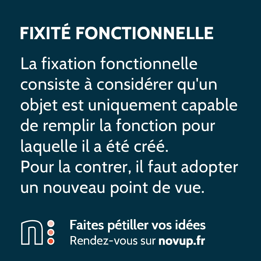 [ DÉFINITION ]

Fixité fonctionnelle :

La fixation fonctionnelle consiste à considérer qu'un objet est uniquement capable de remplir la fonction pour laquelle il a été créé.
Pour la contrer, il faut adopter un nouveau point de vue.

#biaiscognitif #design #psychologie #novup