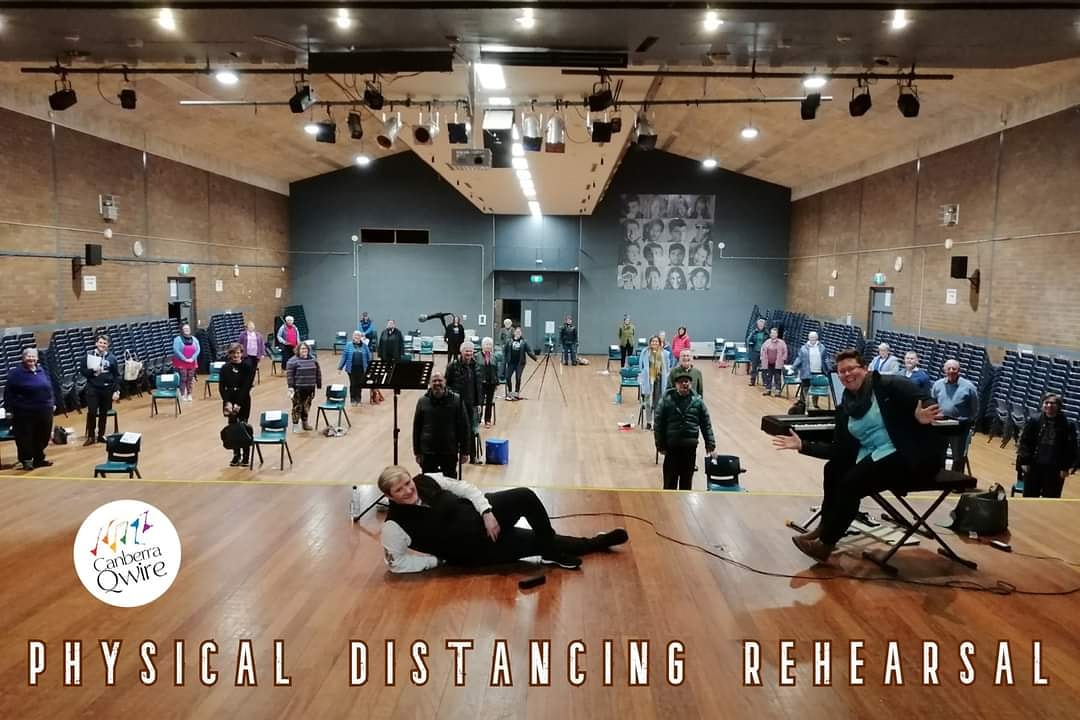 CanberraQwire's tweet photo. Qwire has been back to (real!) rehearsal for many weeks now, with Covid-safe policy in place and adhered to very vigorously by all members. You can see how far apart we are, and all doors are left ajar even in the coldest night of winter! https://t.co/LbGJBVMf9o