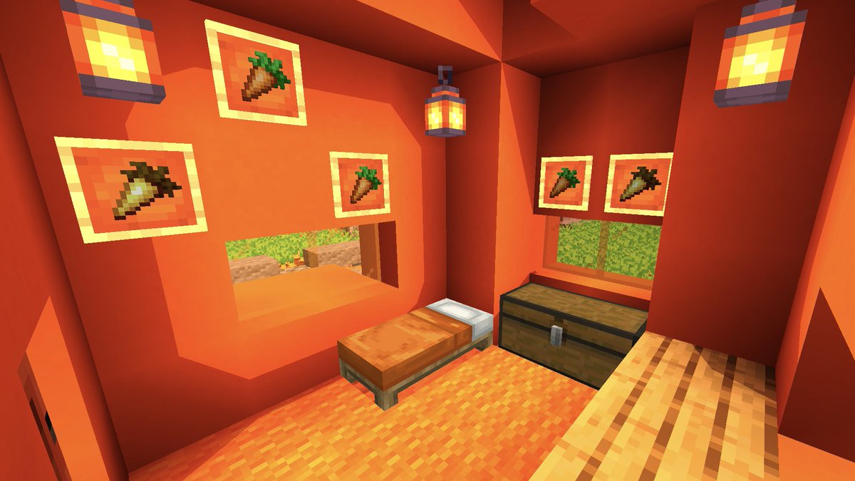 Kogumapro こぐまぷろ 最近野菜ハウスにハマってます 人参や 大根 トマトハウスなど色々試してます というわけで人参の集落を作ってみました 部屋の目が痛いくらいのオレンジがいいですね ᴗ マイクラ Minecraft建築コミュ マイン