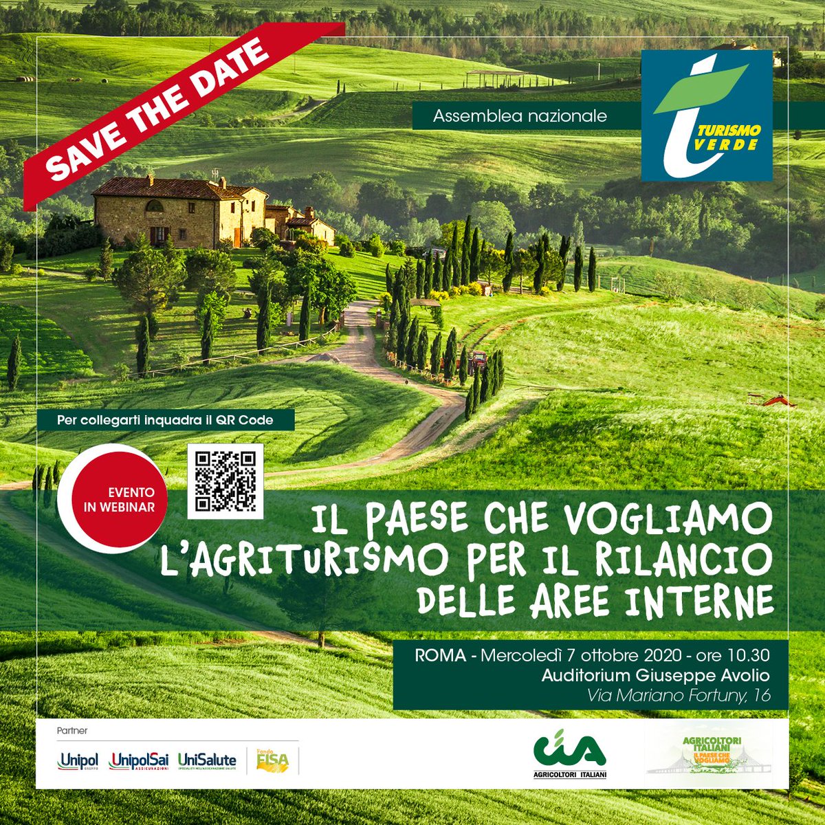 Save the Date 👉 Assemblea annuale di #TurismoVerdeCia mercoledì 7 ottobre, alle 10:30, presso l'Auditorium Giuseppe Avolio a #Roma e in diretta streaming 🏡👩‍💻
All'evento interverrà la ministra <a href="/TeresaBellanova/">Teresa Bellanova</a> 🍃
Vai all'agenda ▶️ bit.ly/2GySUkQ