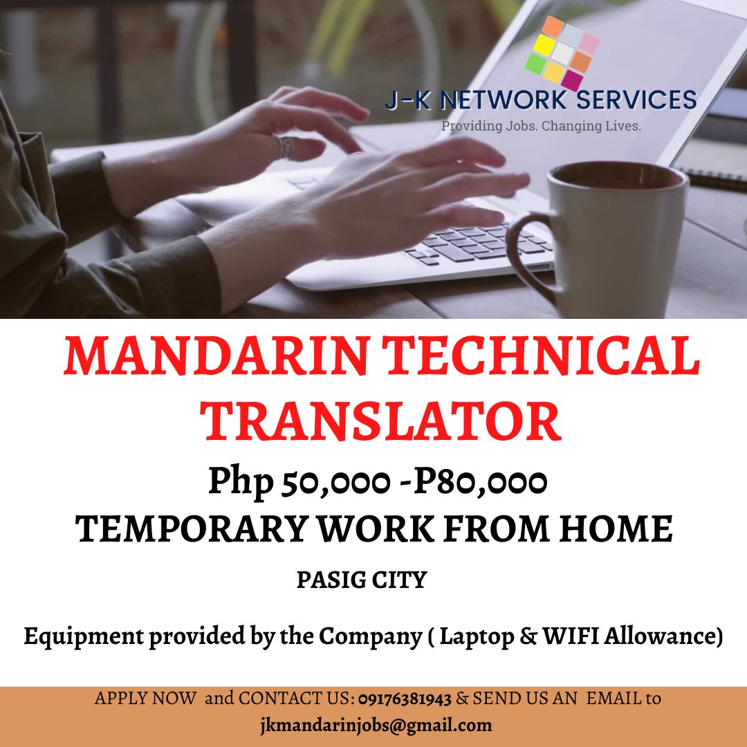 mandarinjobsph_'s tweet image. Work with one of the best provider of IT Services! Start with them ASAP! 

#urgenthiring #MandarinTranslator #startAsap #bilingual
#MandarinSpeakers #FilChi #Hiring #jknetworkservices #certifiedfreaksonly 

Contact Us: 09176381943
Email Us: jkmandarinjobs@gmail.com
Look for Thea