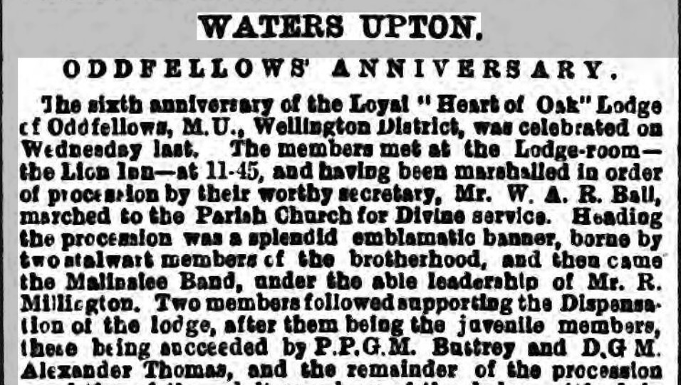 Newspapers can be a great source of info on friendly societies in your  #OnePlaceStudy too, with reports on their annual anniversary feasts and celebrations (and sometimes the Police Court reports relating to those who overindulged at those events!), so do check out  @BNArchive.