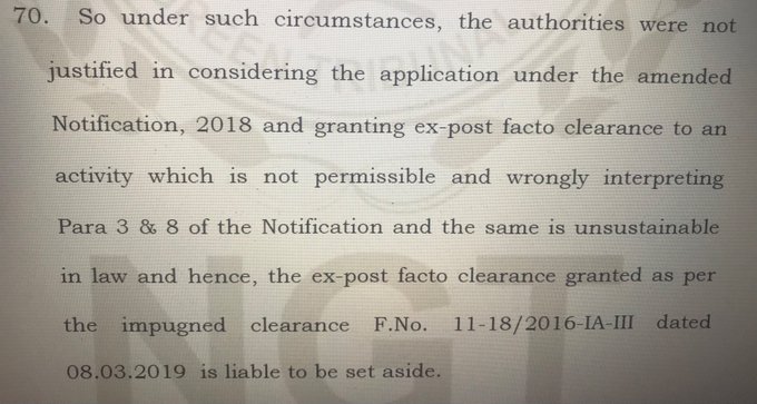 In its judgement announced on Sep 30, 2020, NGT’s bench of Justice K. Ramakrishnan & expert member Saibal Dasgupta set aside the CRZ clearance – it noted that authorities were not justified in considering project & granting the CRZ clearance.