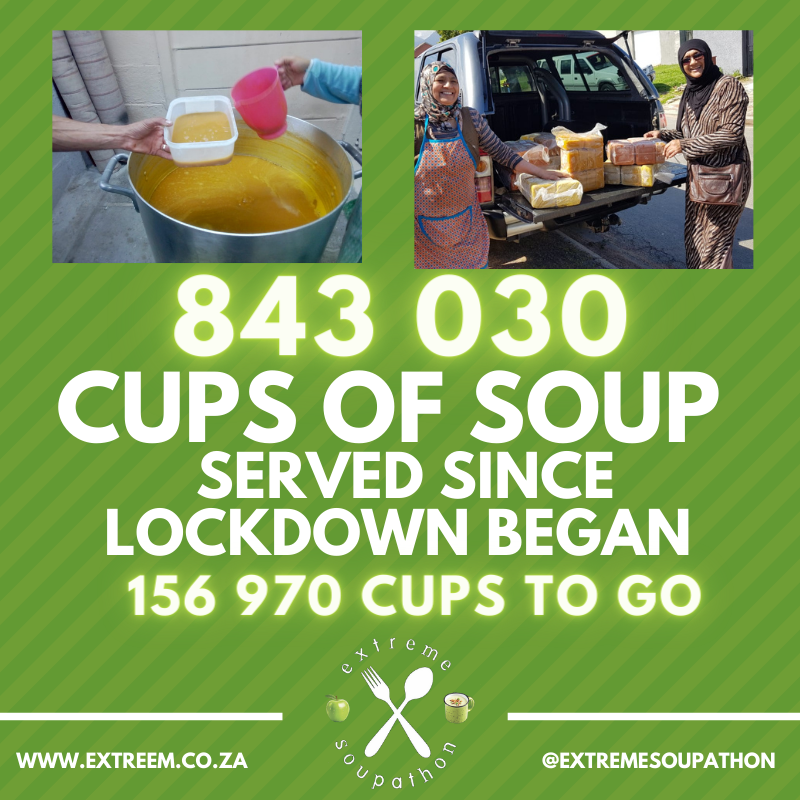 ExtremeSoupath1's tweet photo. 843 030 cups of soup served since lockdown began. Stay safe &amp; warm this weekend in Cape Town. #soupbrick #feedingsouthafrica #__Matters #TheSoupathonChampionship https://t.co/xj6CmnGmuL
