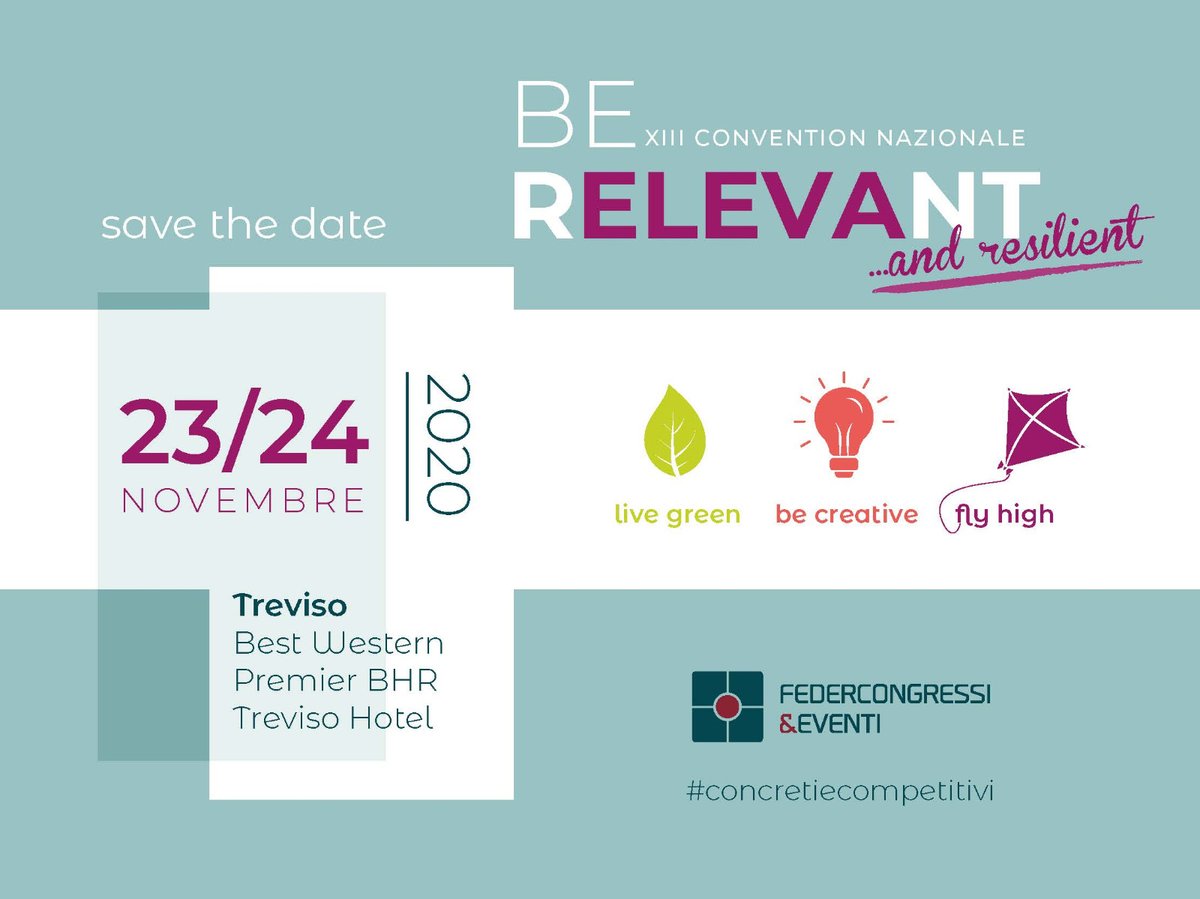 📆SAVE THE DATE: La convention nazionale della #meetingindustry italiana si terrà il 23/24 novembre al <a href="/bhrtrevisohotel/">BHR Treviso Hotel</a>.
BE RELEVANT...AND RESILENT
#staytuned #concretiecompetitivi