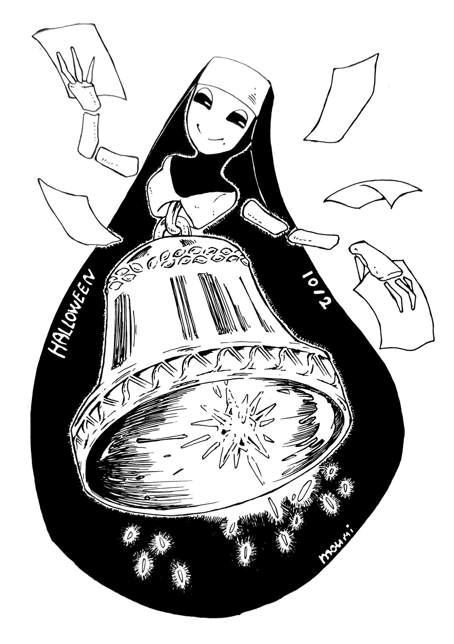 もうみ 鐘の音にのせ て記された名前が読み上げられる 読み上げられる名前はりんごんりんごん鳴る鐘にかき消されて聞き取ることが出来ない 深きに沈む者の名か 登り出る命の名か 鐘の音はそれをのせて響き広がっていく ハロウィン怪物月間