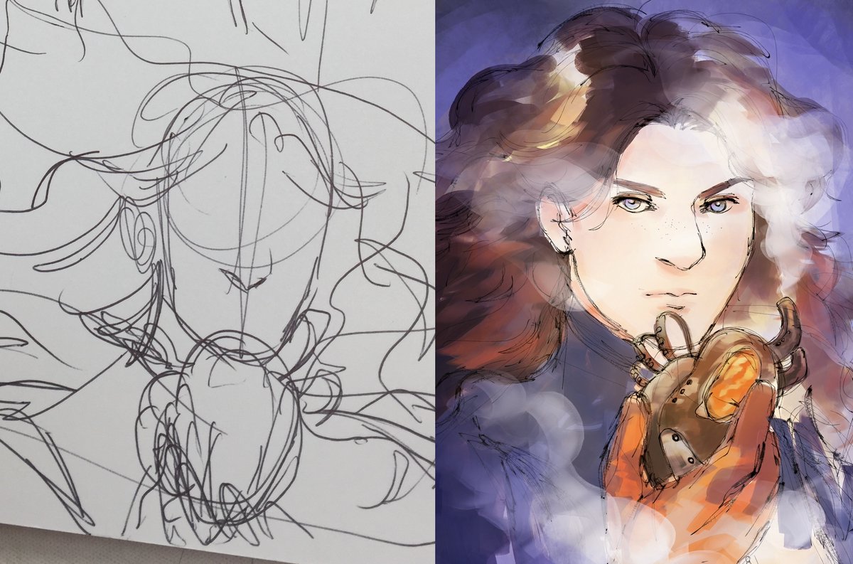 salt4salt_'s tweet image. #fromsketchtofinal feat. @rosyclockomaton Hollie.I used a webcam pic reference of me holding my mouse to do the first sketch 8D This sketch is kept as simple as possible but needs to cristallize the movement and compo. Then the more refined lines takes over &amp;amp; bring it to life