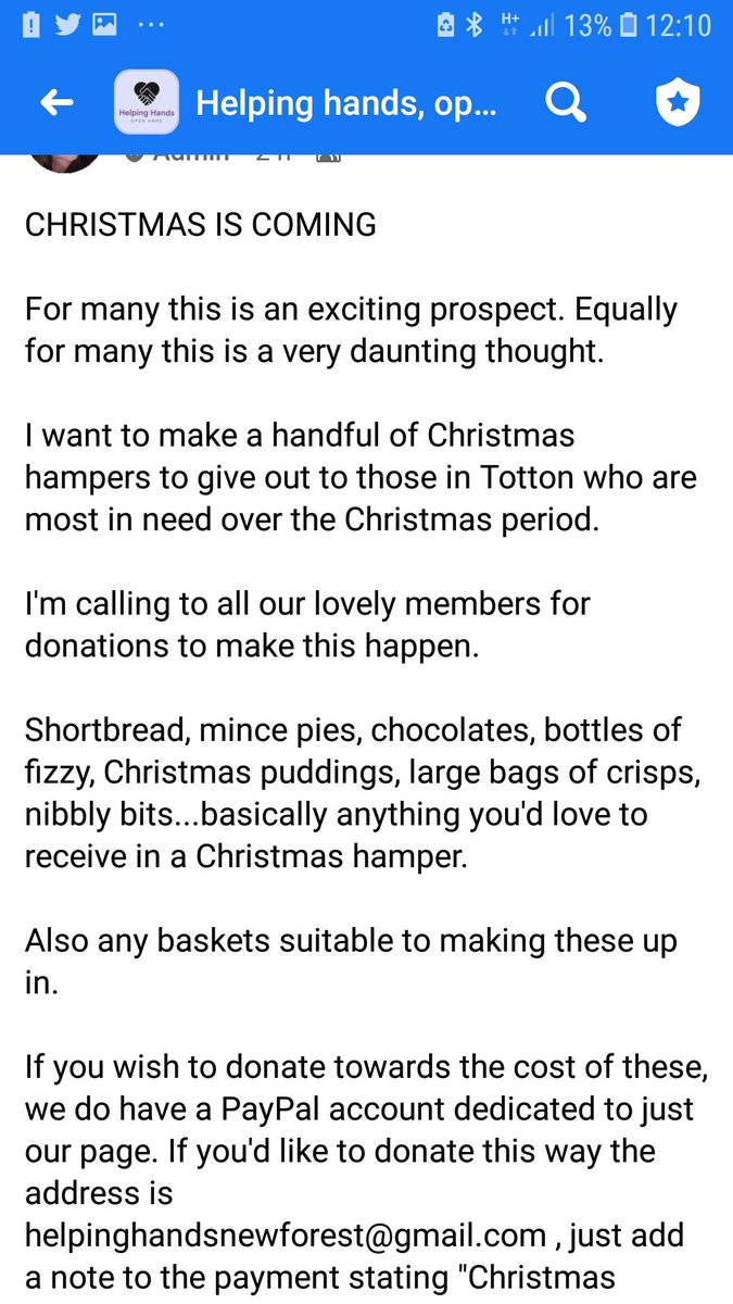 Collecting hamper items and toys and presents and decorations in all of our current active areas for families and individuals in need if anyone can aid please. Thankyou. #Christmas #community #pleasedonate #Hampshire #Dorset #newforest #Southampton #charity 
(registered CIC)