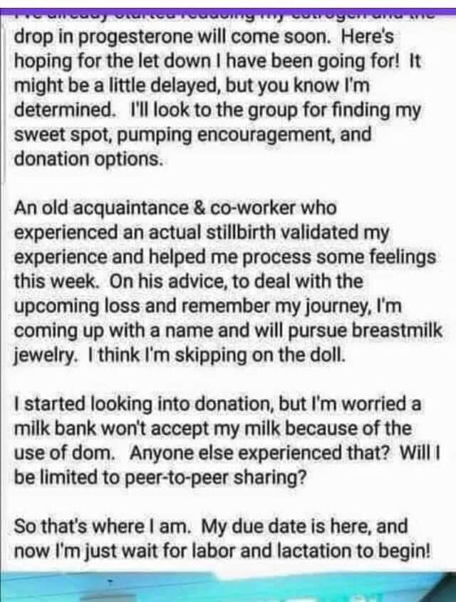 'An old acquaintance who experienced stillbirth validated my experience ... but I'm worried a milk bank won't accept my milk'