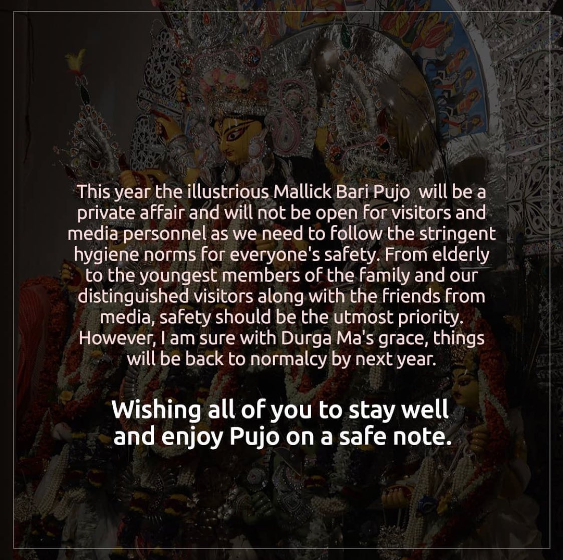 YourKoel shares that Mallick Bari Pujo will be a private affair this year.  #koelmallick #durgapuja2020, image size:1124x1117