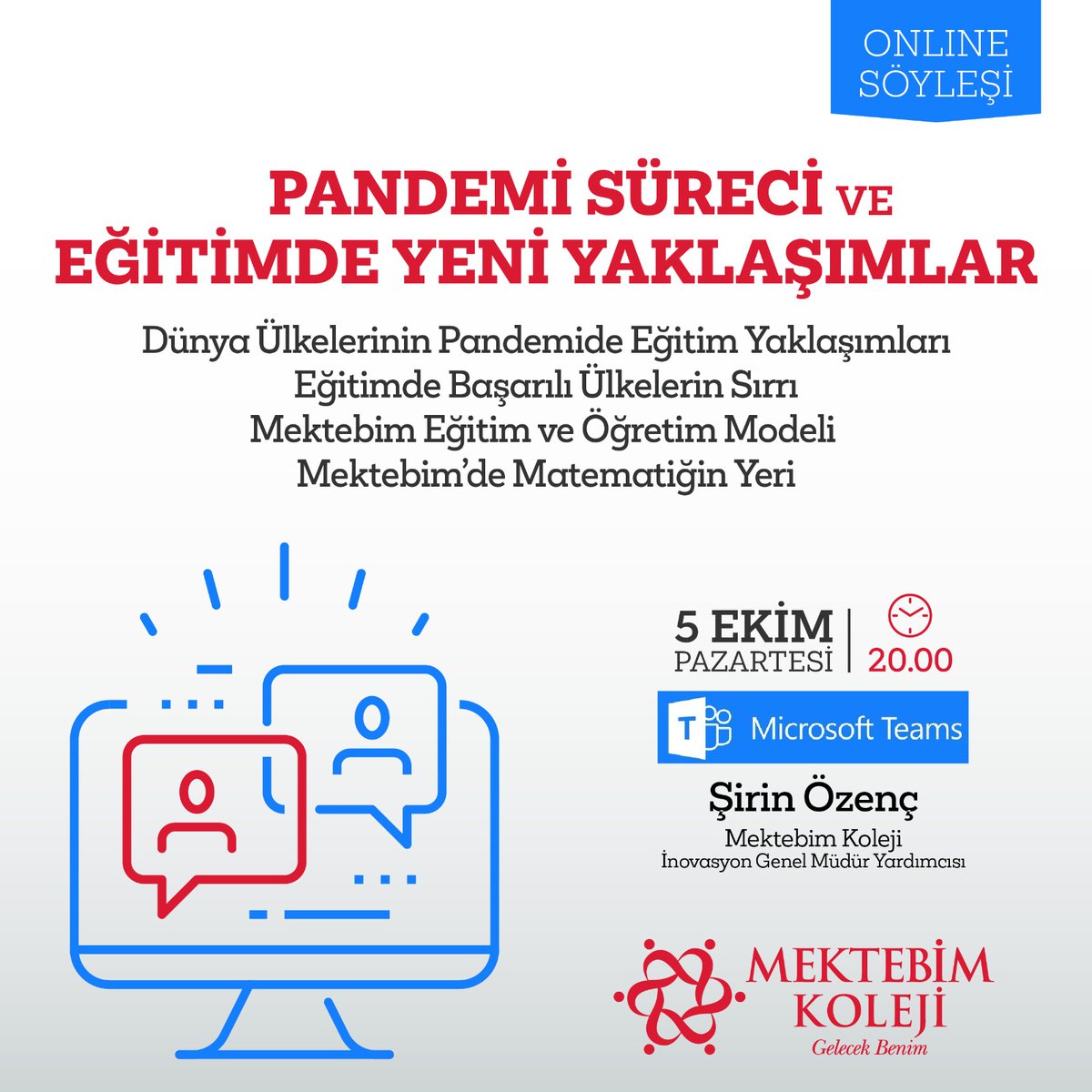Fatih Kampüs velilerimiz "Pandemi Süreci ve Eğitimde Yeni Yaklaşımlar" konulu online söyleşide Genel Müdür Yardımcımız <a href="/SirinGuneyOzenc/">Sirin Güney Özenç</a> ile buluşuyor. <a href="/sozkokk/">Servet Ozkok</a> <a href="/BanuGurun/">Banu Gürün</a> <a href="/AserdarS/">A. Serdar Şeker</a> <a href="/Mineakinezedin/">Mine</a>