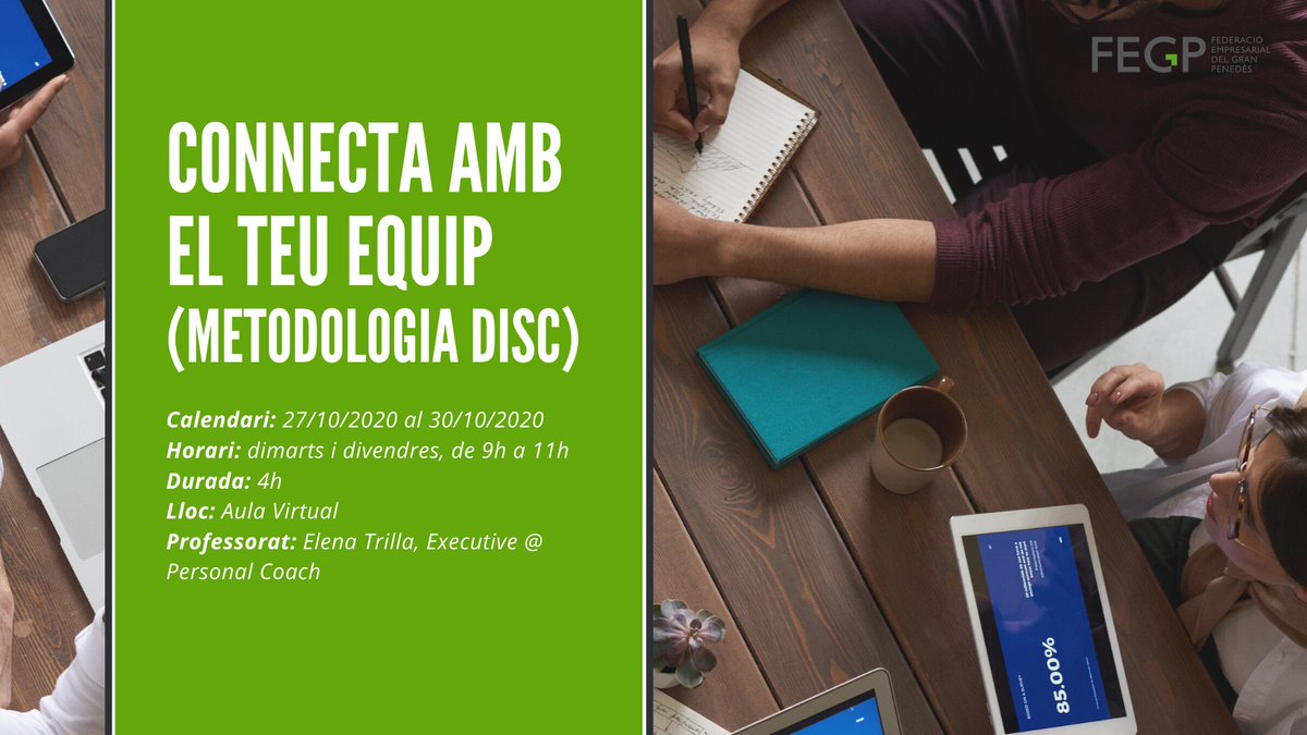 FEGP_Formacio's tweet photo. ♻️ La comunicació i connectar amb el teu equip és important perquè hi hagi un bon i efectiu ambient de treball. Curs de dues sessions de 2h el 27 i 30 d'octubre. Consulta tota la informació a: https://t.co/NtGAeg74Rj #formacioonline #equip #empreses https://t.co/5HIqZkremV