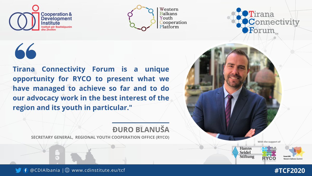 CDIAlbania's tweet photo. 🔴LIVE NOW | @RYCOwb SG Djuro Blanusa at #TCF2020: "TCF is a unique opportunity for RYCO to present what we have managed to achieve so far and to do our #advocacy work in the best interest of the region and its #youth in particular."
📍 Livestream: https://t.co/CsdaR1iuoT https://t.co/GQTShGPh7L