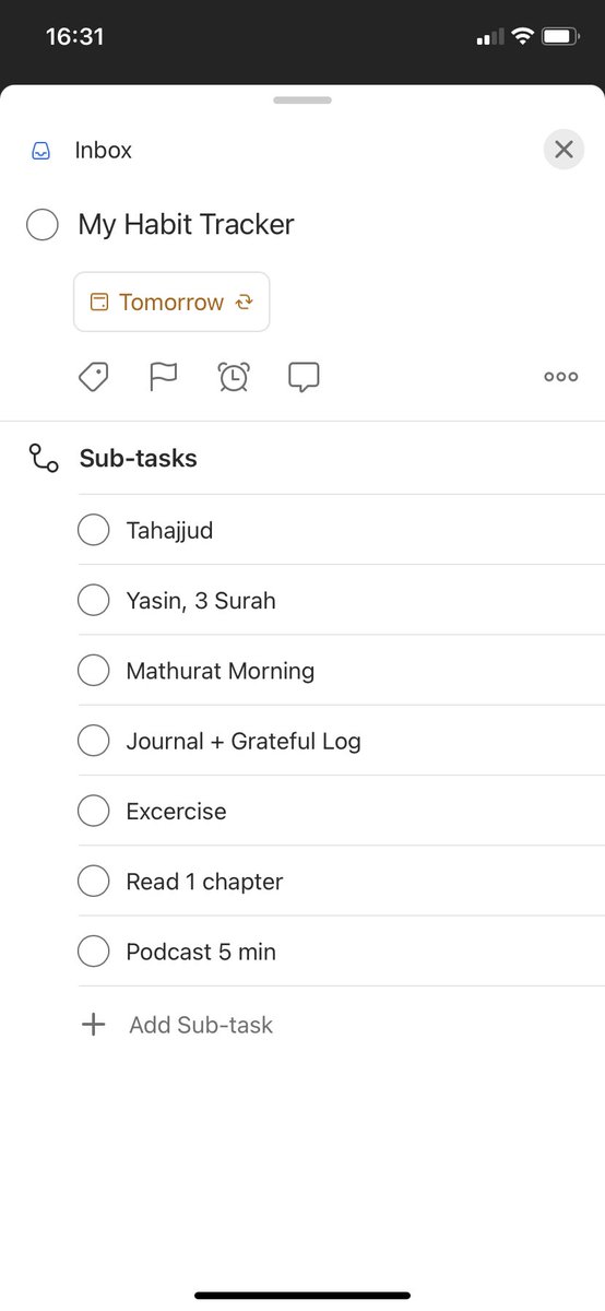 You can also make an automated habit tracker with Todoist, here let me teach you: 1) Create task and put it as "Every day"2) Put the habits you want to do every day in the sub-set section 3) There you go, it can repeat every day without you writing them down many times