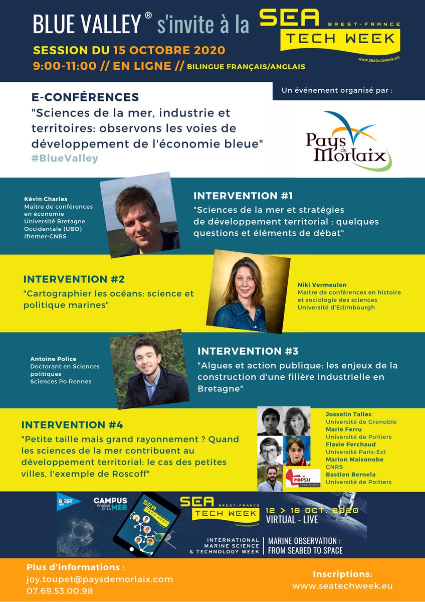 Le 15 octobre, de 9h à 11h, #BlueValley s'invite à la @SeaTechEvent pour une session de conférences virtuelles sur le sujet: "Sciences de la mer, industrie et territoires: observons les voies de développement de l'économie bleue"! Soyez curieux, venez nombreux! <a href="/CampusMer/">Campus mondial de la mer</a>