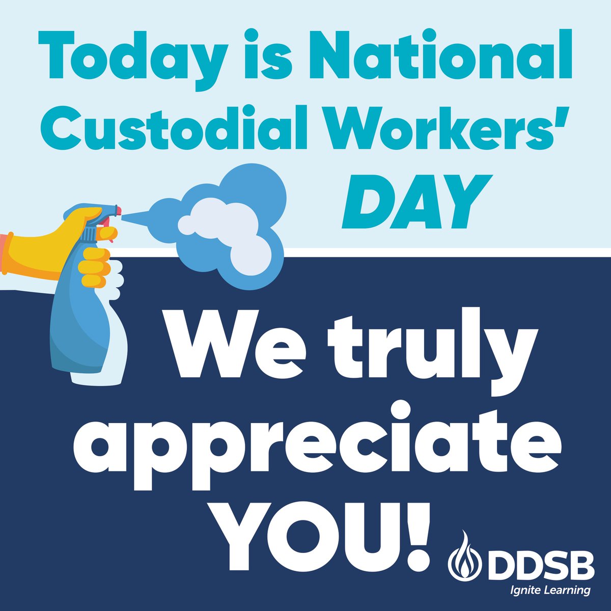 A big THANK YOU going out to DDSB's Custodians and Facilities Services staff <a href="/FSDDSB/">Facilities Services</a> October 2, is National Custodial Workers' Day, we appreciate everything that you do for our school communities. #WeAreDDSB #DDSBWellBeing #NationalCustodialWorkersDay