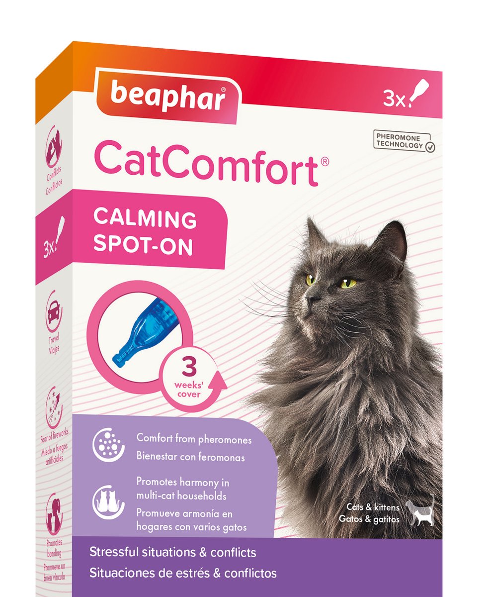 Introducing NEW #pheromone product: #BeapharCatComfortCalmingSpotOn. Effective for up to 1 week and ideal for #stressfulsituations, and helping reduce general feelings of #anxiety in cats. Available for trade customers to stock NOW - contact your local Sales Exec for more info.