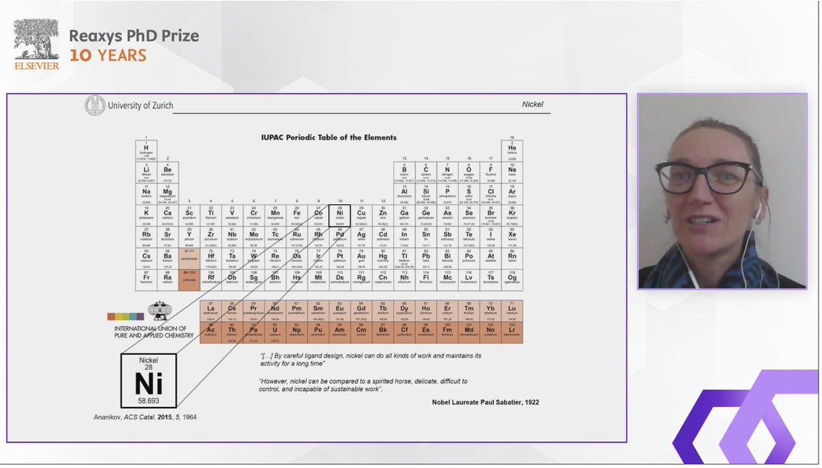 ElsLifeSciences's tweet photo. Prof. Cristina Nevado of the @NevadoLab at @UZH_Science is discussing the functionalization of alkenes, starting off by explaining the role of nickel within this process. #ReaxysPhDPrize #AlkeneFunctionalization
https://t.co/6QR4bBWYzK https://t.co/D1yEHyVePK