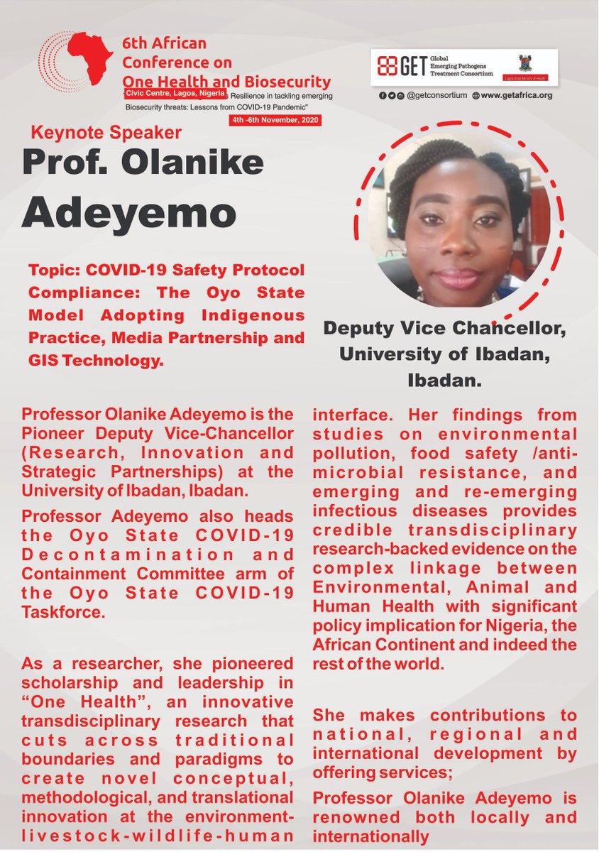 GETConsortium's tweet photo. Meet More Keynote Speakers for the 6th African Conference on One Health and Biosecurity.
Conference Registration is currently open!
To Register, visit this link>>>https://t.co/KRZcsO5qhn
#6thafconeid
#GETAfrica https://t.co/o3GXPHzCXx