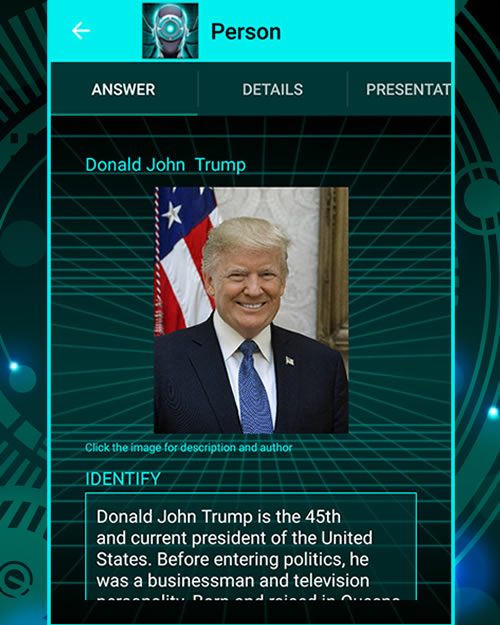 DatabotApp's tweet image. The thematic module &quot;Person&quot; allows you to get information about any famous people. For example, if you want to get information on #donaldtrump  , you can ask your #virtualassistant Databot to briefly tell you about the president or create a multimedia presentation.