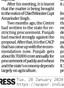 With Commission of Agriculture Costs and Prices recommending to restrict Min Support Procurement from  #Punjab &  #Haryana in the 2020 report, Center Govt also wrote an official letter to  @capt_amarinder, asking him to curtail MSP procurement, which Punjab Govt objected strongly !