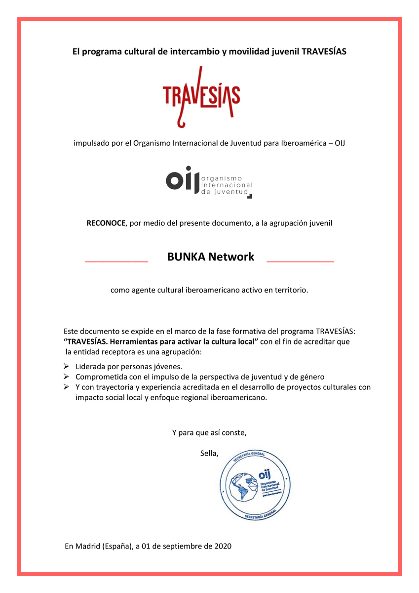 duvanprada_'s tweet photo. El programa cultural de intercambio y movilidad juvenil TRAVESIAS impulsado por el Organismo Internacional de Juventud para Iberoamérica, reconoce a nuestra casa #BunkaNetwork cómo agente cultural Iberoaméricano activo en territorio. vía @OIJ_DIGITAL #cultura https://t.co/UO58y8bzHT