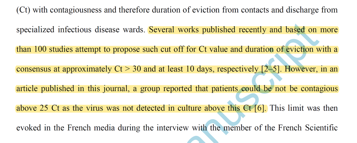 the authors focus on a literature survey that indicates that 25-30 Ct would be the proper threshold to assess actual clinical disease.30 = 1/1,000th the sensitivity currently used in the us.25 = 1/32,000th