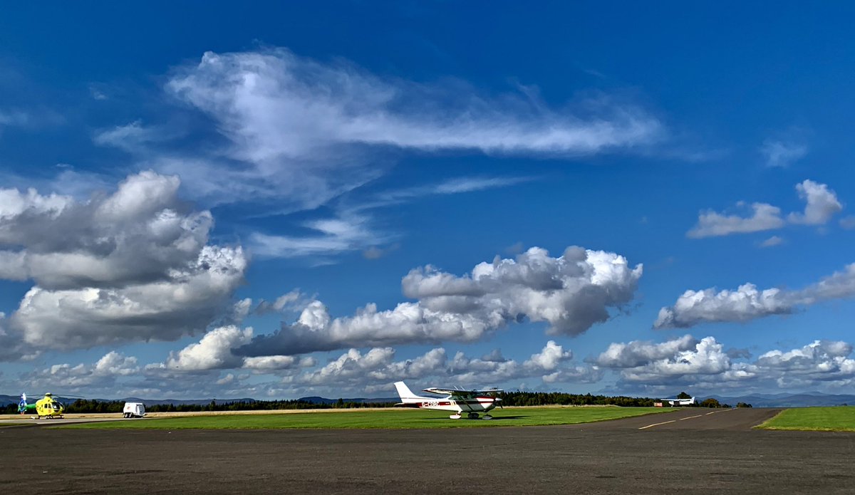 WindyWilson88's tweet photo. Windy says some cracking cloud formations out there today - Stratocumulus, Cumulus and Cirrus 

If young Windy fails his meteorology at @ACSflight I’ll be raging 🤣🤣🤣

#YouHaveControl #C172 #ACS #PerthAirport #ACSFlightTraining #ChocksAway https://t.co/3vEu7mqBI1
