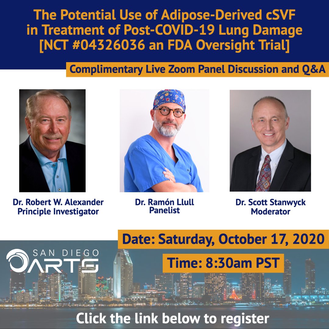 You’re invited to join the SDARTs Faculty at this live zoom event, register here: zoom.us/webinar/regist… #regenerativemedicine #COVID19 #fatgrafting