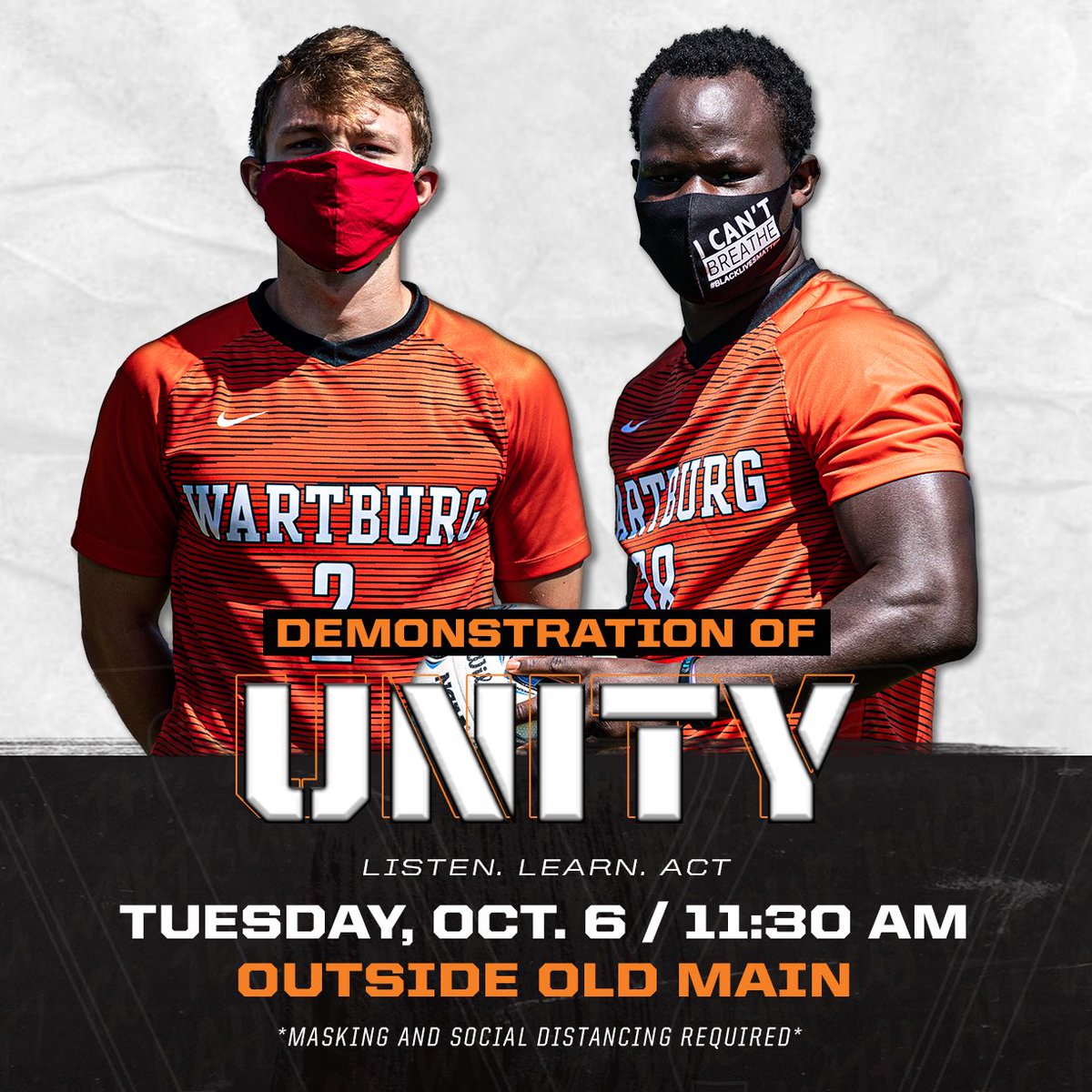 WartburgMSoccer's tweet photo. Anti-Racism, Equity and Inclusion are values that unite our community. Join us next Tuesday! @WartburgCollege @WartburgKnights #play4more https://t.co/p1oilH3zV1