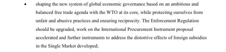 D’abord, évidement, garder un cadre de libre-échange sous la tutelle de l’OMC. Parce que tout le monde sait que le libre-échange à outrance a permis jusqu’à présent de sauvegarder nos forces productives et les emplois industriels.  #EUCO
