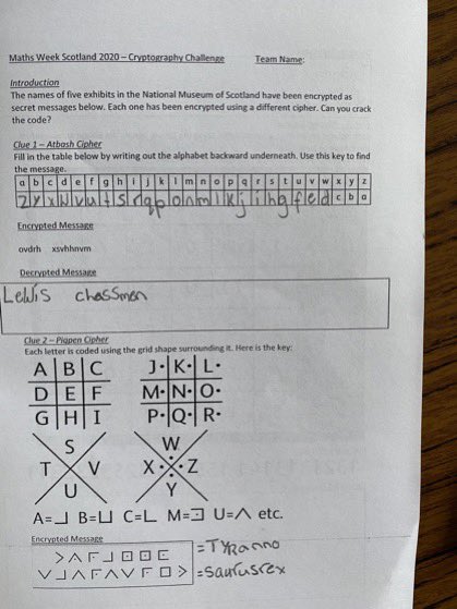 BellshillMaths's tweet photo. Our S1’s ended #MathsWeekScot by being super secret codebreakers and tackling the cryptography challenge. Lots of great discussion about cryptography use in today’s society. We really enjoyed seeing the pupils working together to solve a puzzle. @BellshillA https://t.co/5q5zsajBQO