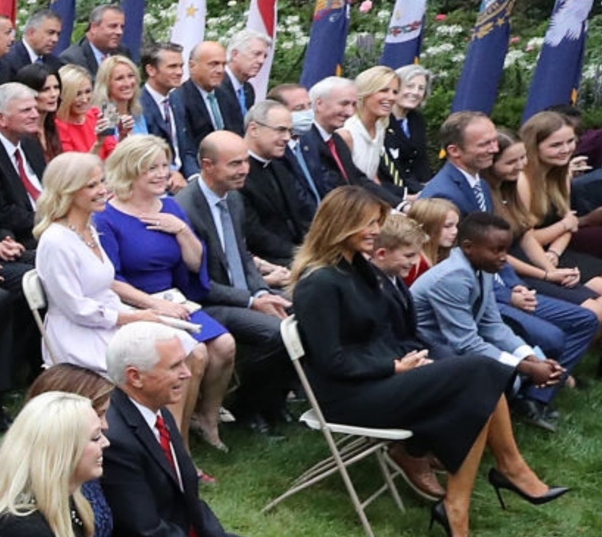 Amy Coney Barrett's children with no masks, seated next to Melania Trump who is now positiveNo social distancing