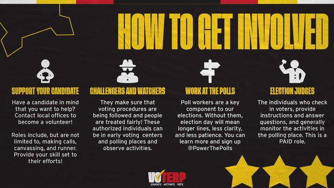 UMDSAAC's tweet photo. Interested in getting involved with the electoral process, beyond just voting? Now's your chance! Check out all of the ways you can make an impact.

#VoTERP https://t.co/cS2gyU2P3V