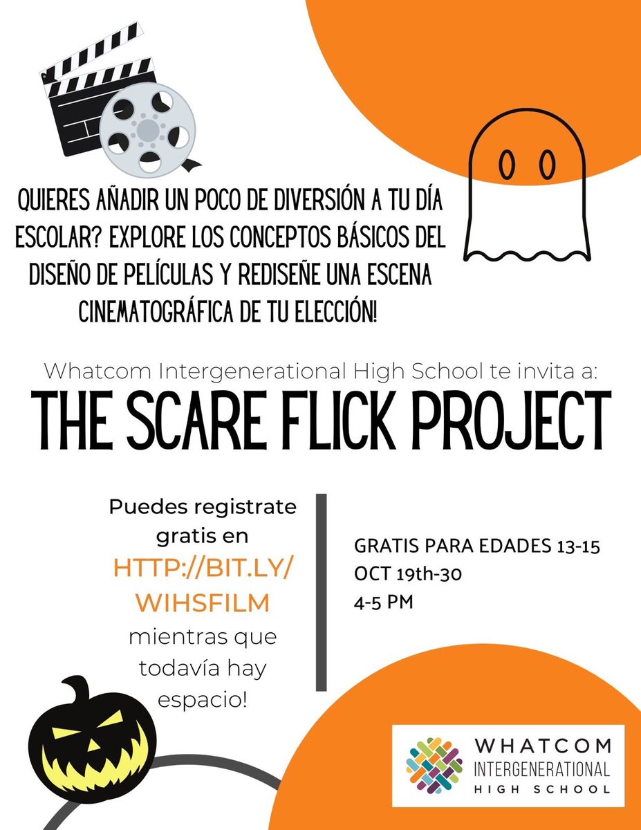 WhatcomIHS's tweet image. WIHS knows how overwhelming the start of this school year has been for some students. We invite you to add some fun creativity back into your schedule by joining The Scare Flick Project! Click the link in our bio to register while seats are still available! #bellingham
