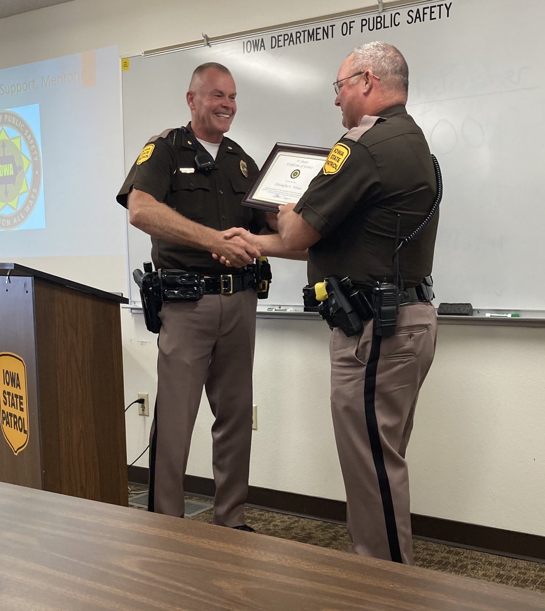 IowaTroopers's tweet photo. Congratulations to Trooper Nelson and Trooper Loussaert on their 30 years of service awards with the Iowa State Patrol! https://t.co/1fRixXHiud