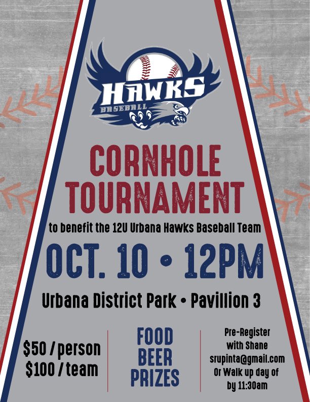 UrbanaMDRec's tweet photo. Please join us for a cornhole tournament Oct 10 at the Urbana District Park Pavilion 3

 $50/ man
$100/team
Good Food, Beer and lots of prizes!! https://t.co/mFikbvoh7H