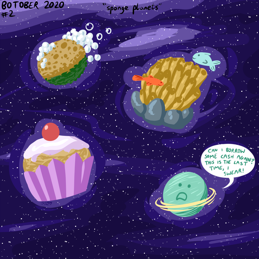  #Botober Day 2 - "sponge planets" (from the "Concepts" List)[See first tweet in this thread for link to prompts]