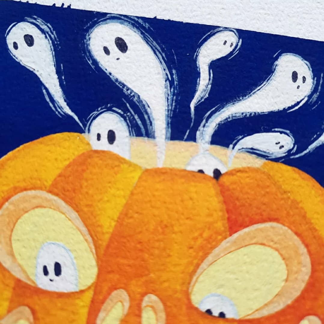 AnnaNander's tweet photo. Happy spooky month! 🎃👻🔮 For the start of October I decided to take out my gouache paints again and try some new 100% cotton paper. #drawtober2020 #drawtober #drawtobercarvings https://t.co/ElsZpN9BTd